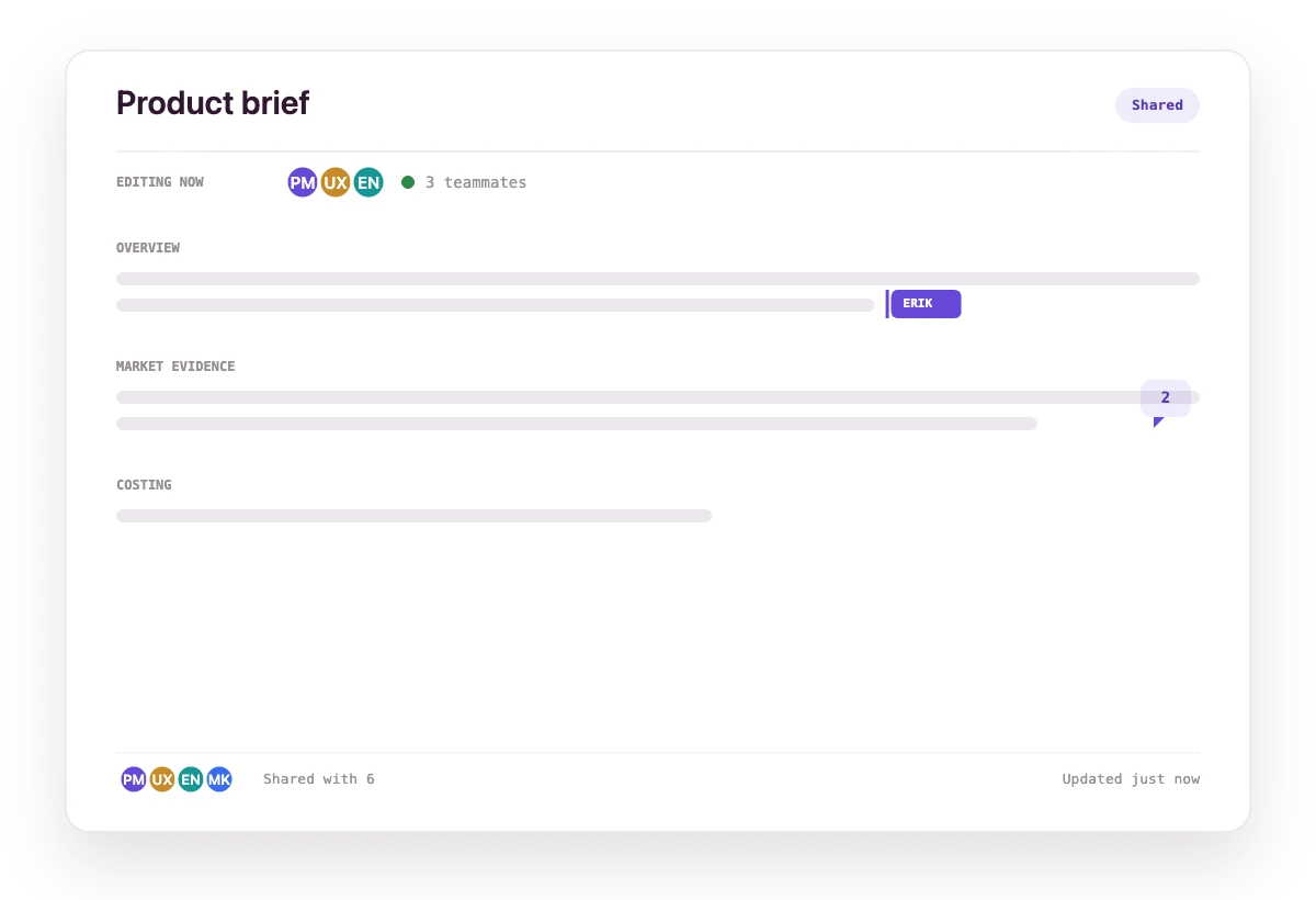 A Tadavo product brief in a shared, collaborative state